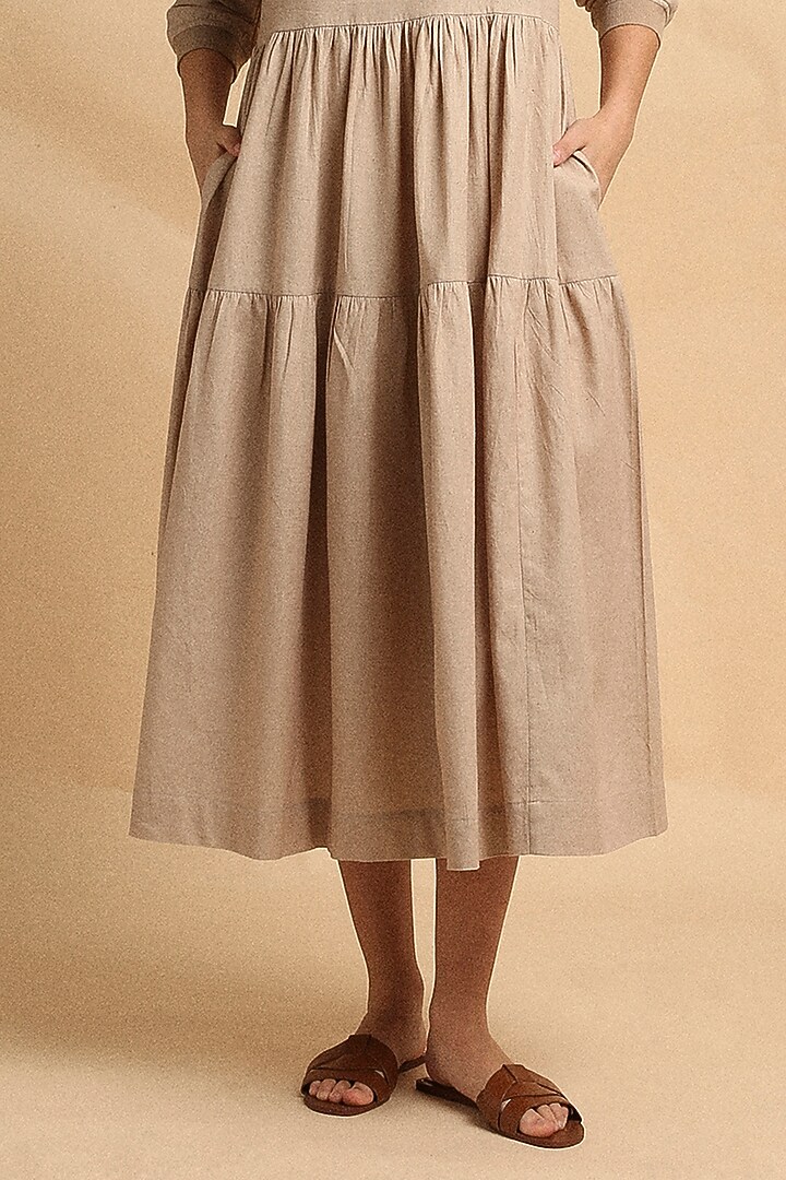 Sand-Colored Handspun Cotton Tiered Summer Dress by Mati at Pernia's Pop Up Shop