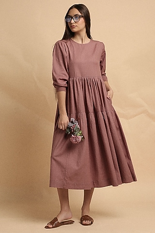 Blush Handspun Cotton Tiered Dress by Mati