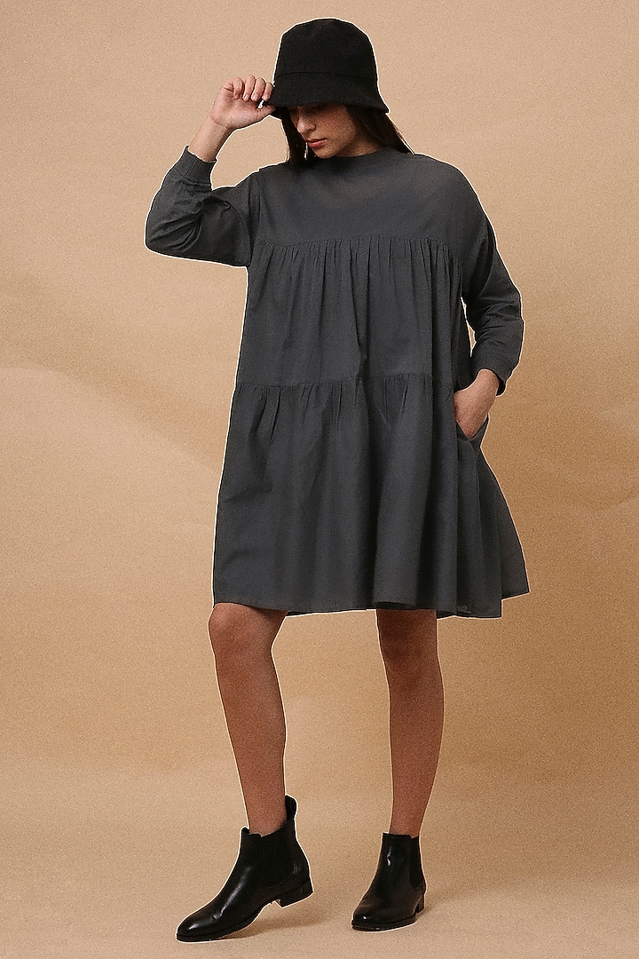 Ash Grey Handspun Cotton Mul Tiered Oversized Summer Dress by Mati at Pernia's Pop Up Shop