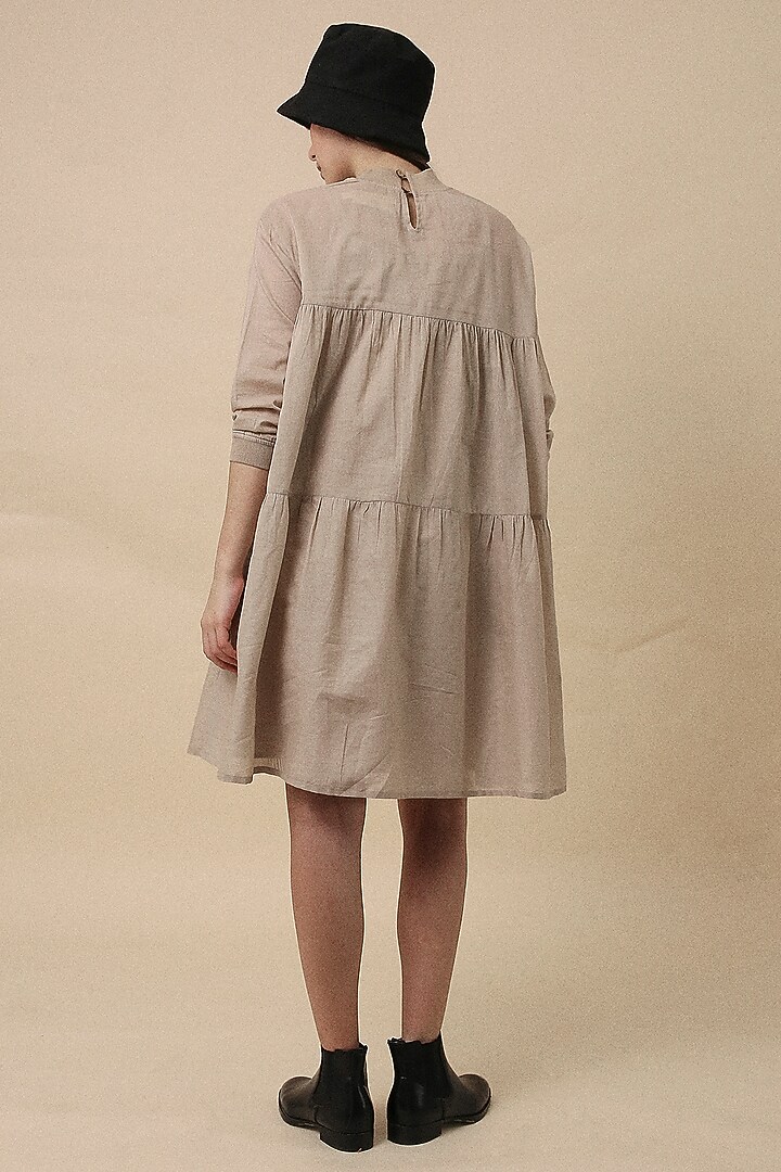 Sand-Colored Handspun Cotton Mul Tiered Oversized Summer Dress by Mati at Pernia's Pop Up Shop