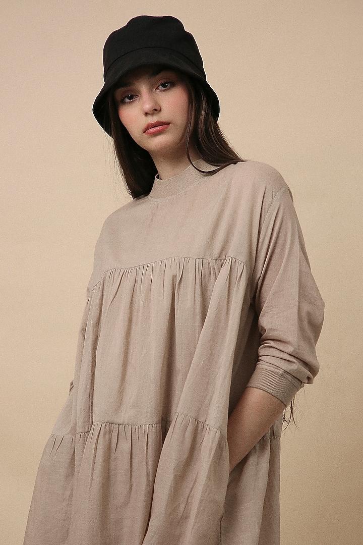 Sand-Colored Handspun Cotton Mul Tiered Oversized Summer Dress by Mati at Pernia's Pop Up Shop