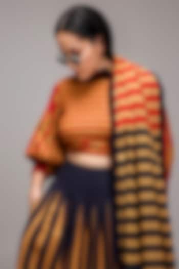 Tan Brown Handwoven Cotton Printed Crop Top by Mati at Pernia's Pop Up Shop