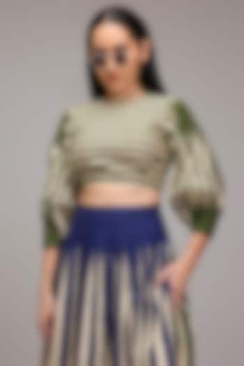 Off-White Handwoven Cotton Printed Crop Top by Mati at Pernia's Pop Up Shop