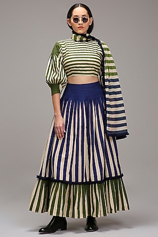 Off-White Handwoven Cotton Stripe Printed Stole by Mati