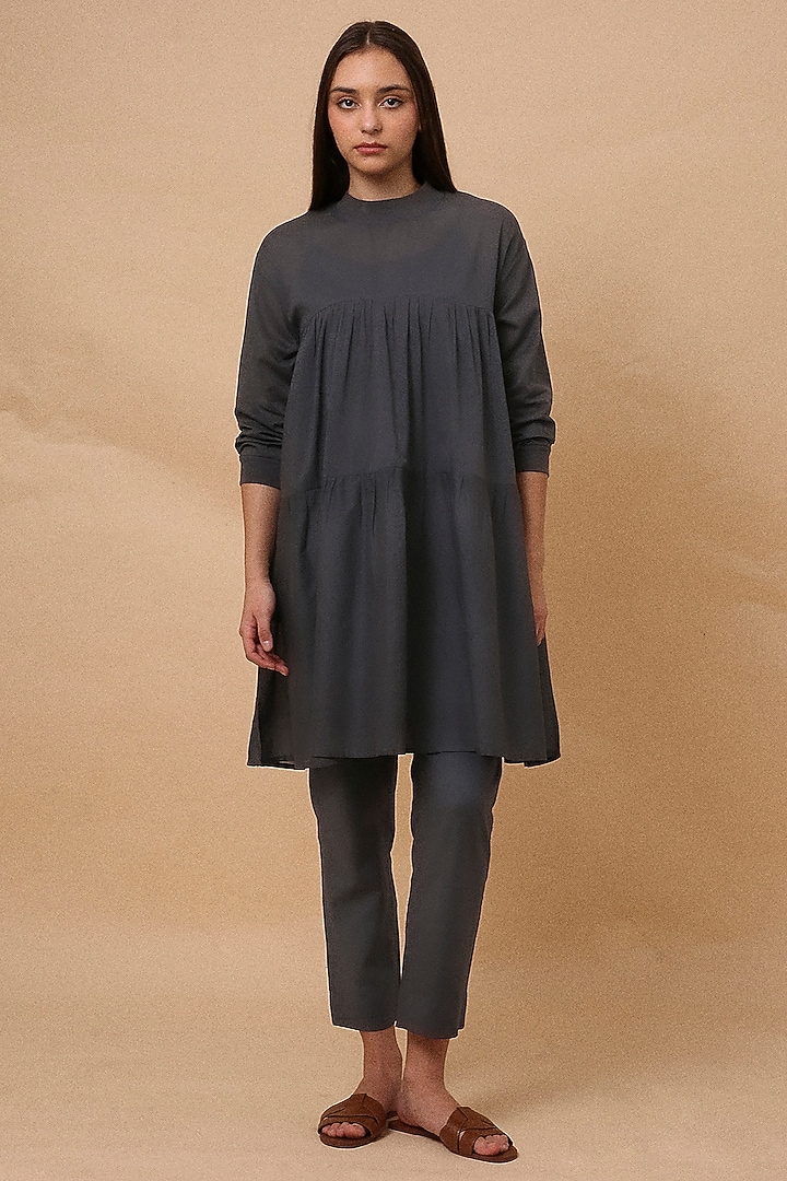 Ash Grey Handspun Cotton Mul Co-ord Set by Mati at Pernia's Pop Up Shop