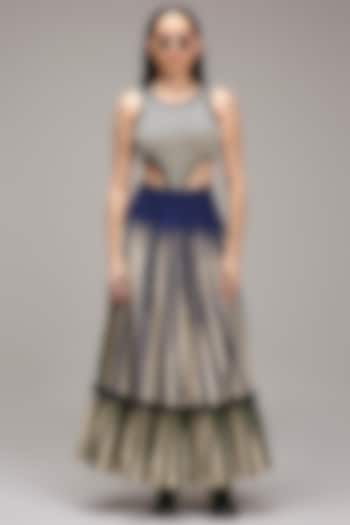 Off-White Handwoven Cotton Stripe Printed Skirt Set by Mati at Pernia's Pop Up Shop