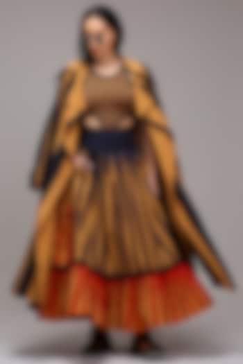 Tan Brown Handwoven Cotton Stripe Printed Skirt Set by Mati at Pernia's Pop Up Shop