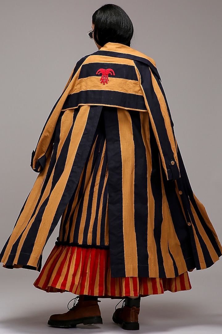 Tan Brown Handwoven Cotton Stripe Printed Skirt Set by Mati at Pernia's Pop Up Shop