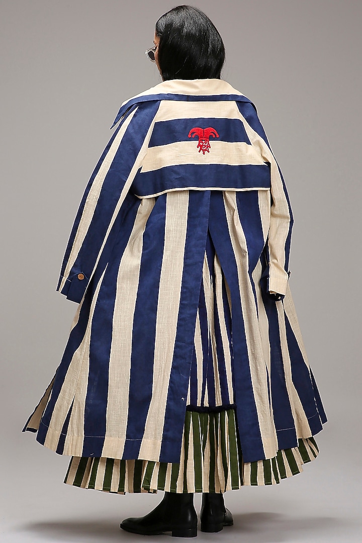 Off-White Handwoven Cotton Stripe Printed Skirt Set by Mati at Pernia's Pop Up Shop