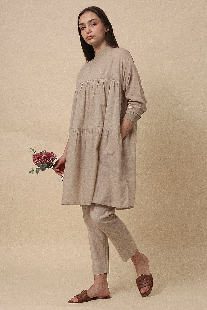 Sand-Colored Handspun Cotton Mul Co-ord Set by Mati at Pernia's Pop Up Shop