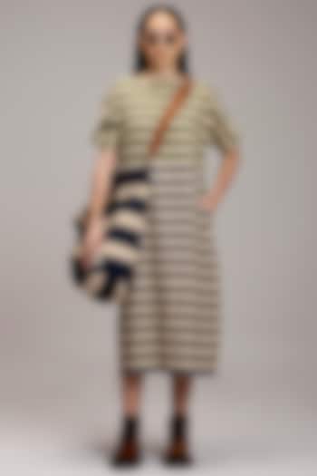 Off-White Handwoven Cotton Block Printed Tote Bag by Mati at Pernia's Pop Up Shop