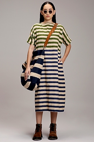 Off-White Handwoven Cotton Block Printed Tote Bag by Mati