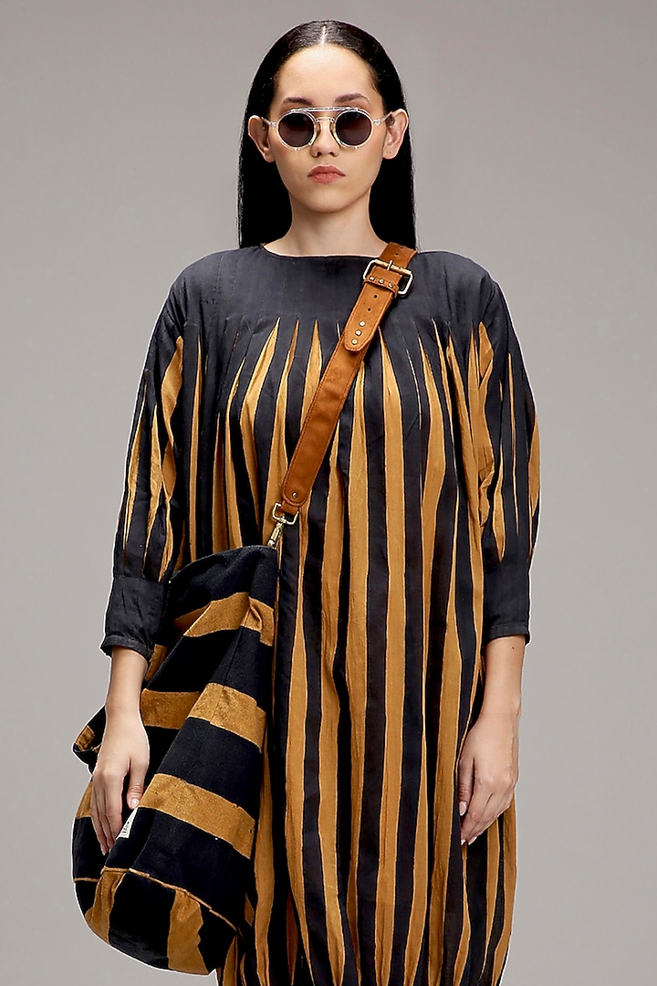 Tan Brown Handwoven Cotton Block Printed Tote Bag by Mati at Pernia's Pop Up Shop