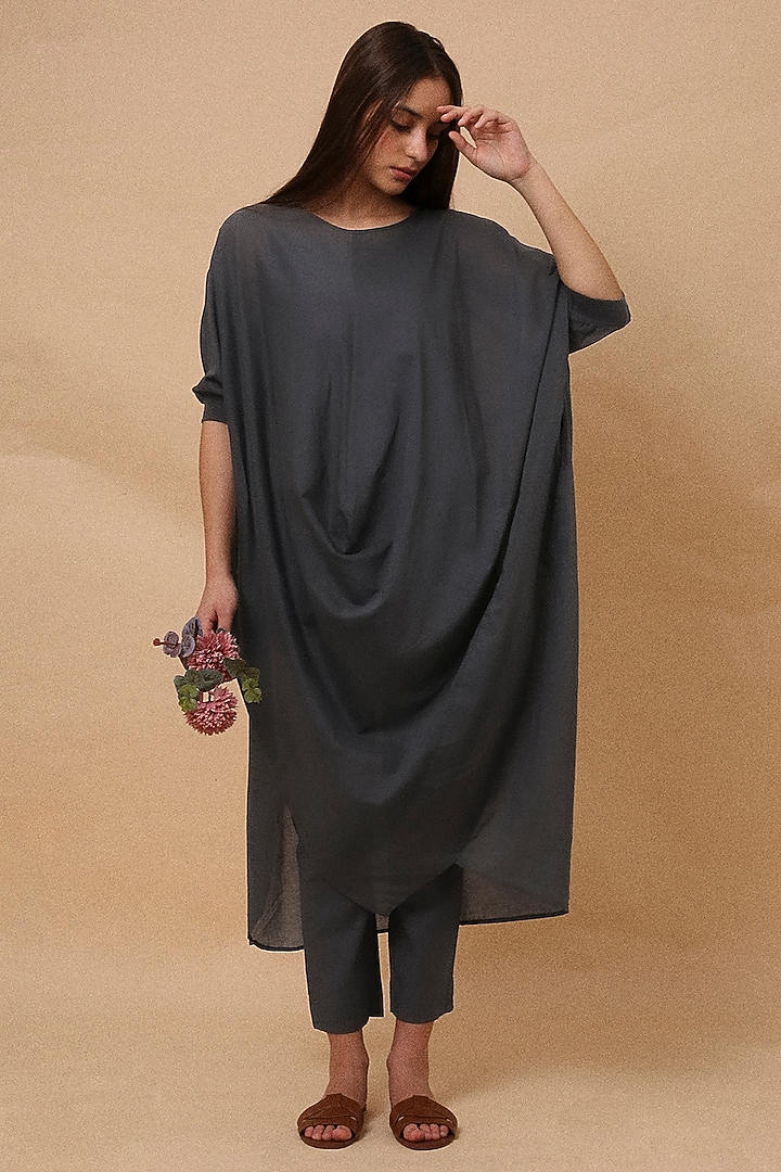 Ash Grey Handspun Cotton Mul Co-ord Set by Mati at Pernia's Pop Up Shop