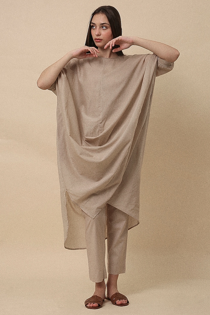 Sand-Colored Handspun Cotton Mul Co-ord Set by Mati at Pernia's Pop Up Shop