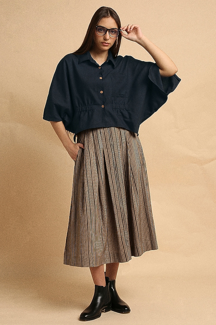 Brown Handspun Cotton Block Printed Skirt Set by Mati at Pernia's Pop Up Shop