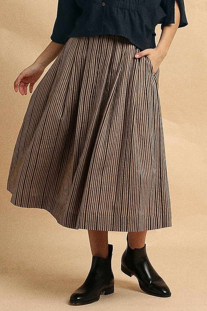 Brown Handspun Cotton Block Printed Skirt Set by Mati at Pernia's Pop Up Shop