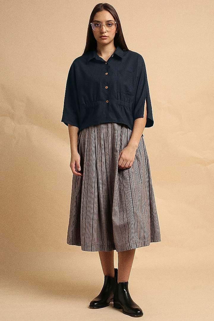 Grey Handspun Cotton Block Printed Skirt Set by Mati at Pernia's Pop Up Shop