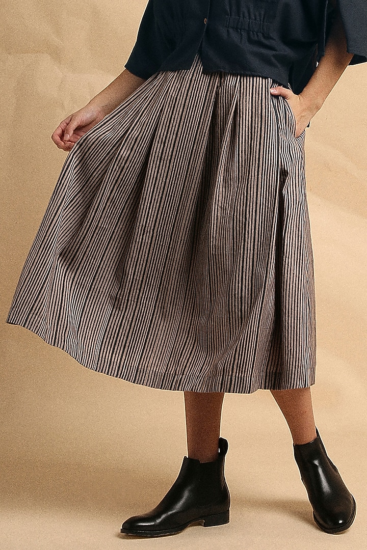 Grey Handspun Cotton Block Printed Skirt Set by Mati at Pernia's Pop Up Shop