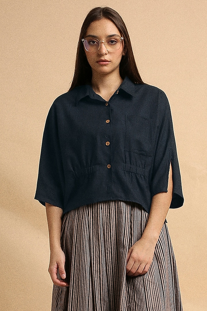 Grey Handspun Cotton Block Printed Skirt Set by Mati at Pernia's Pop Up Shop