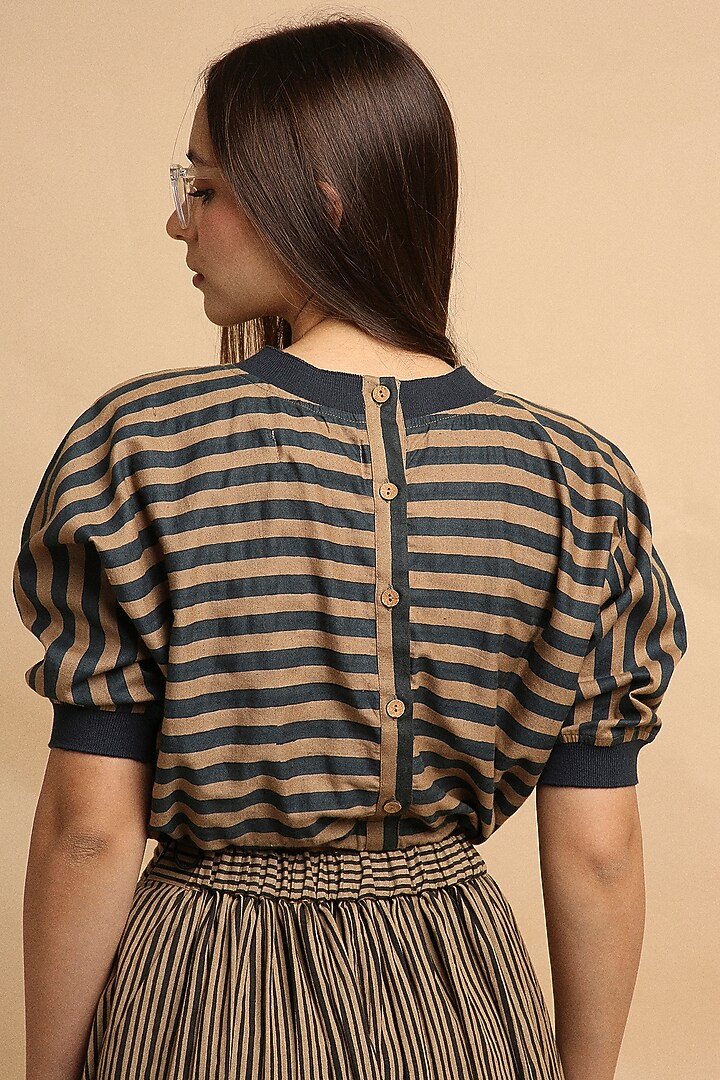 Brown Handspun Cotton Block Printed Top by Mati at Pernia's Pop Up Shop