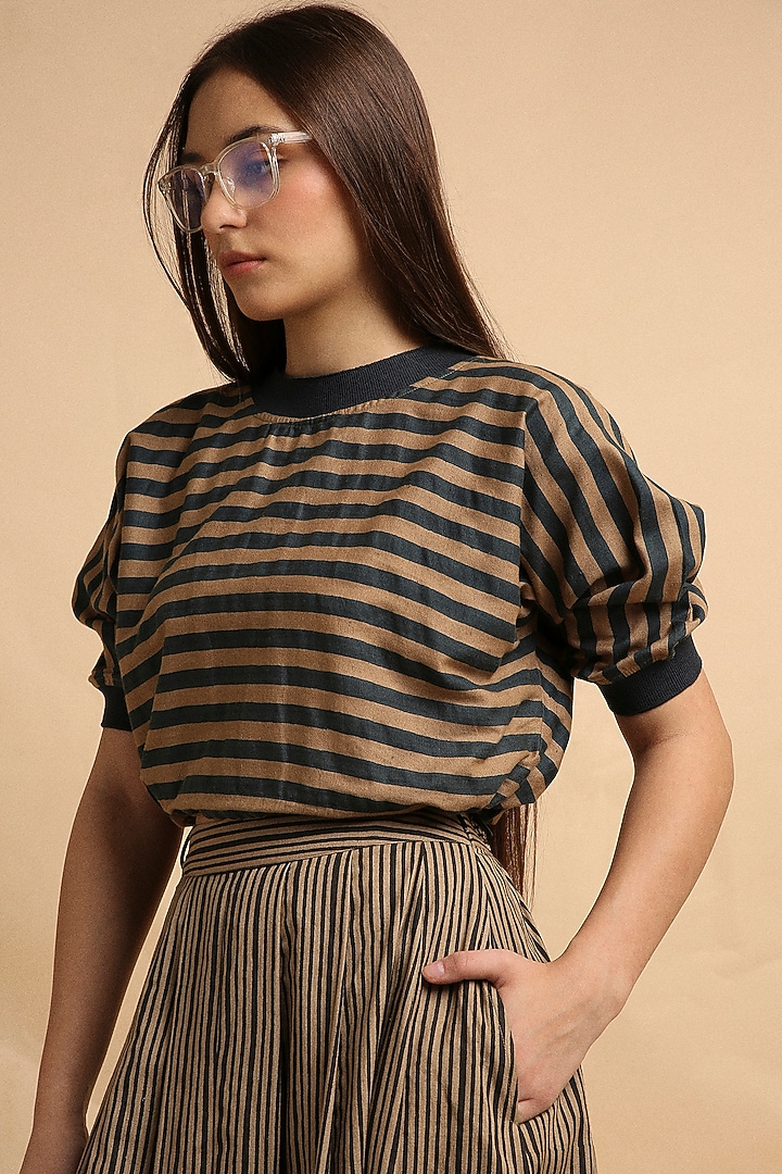 Brown Handspun Cotton Block Printed Top by Mati at Pernia's Pop Up Shop