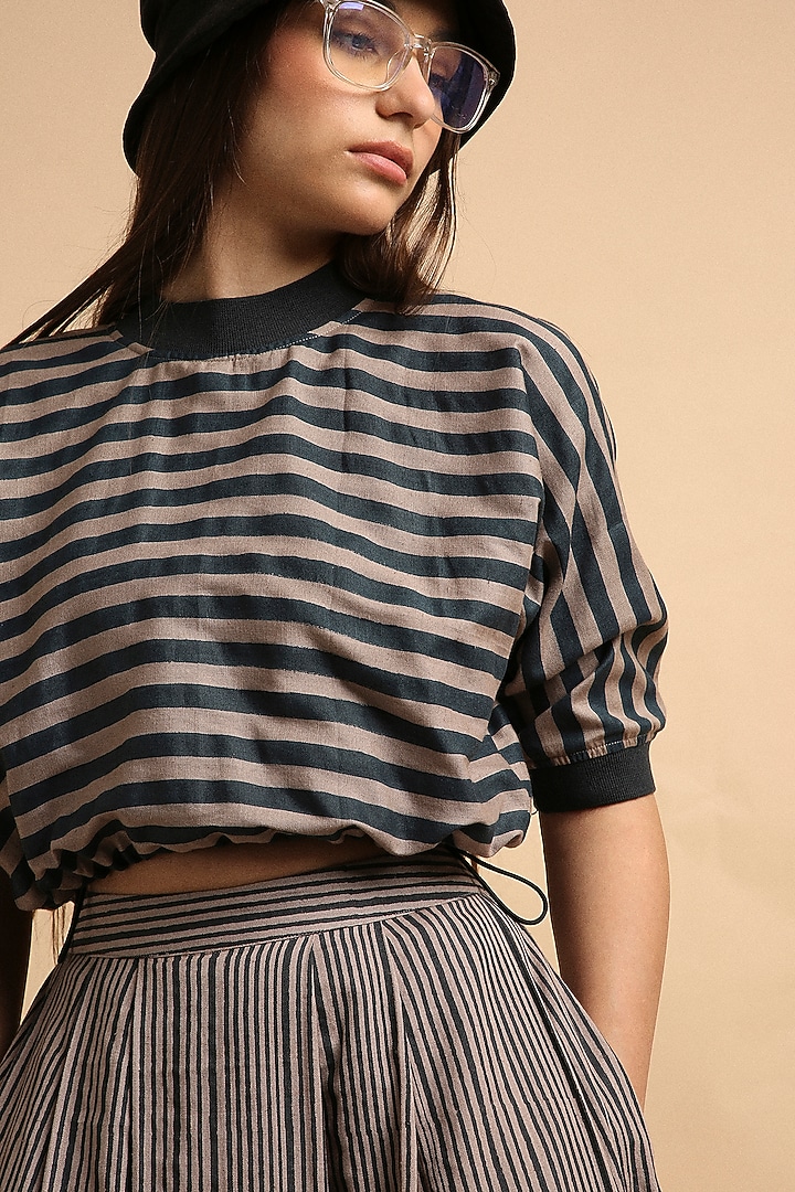 Grey Handspun Cotton Block Printed Top by Mati at Pernia's Pop Up Shop
