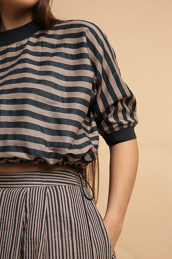 Grey Handspun Cotton Block Printed Top by Mati at Pernia's Pop Up Shop