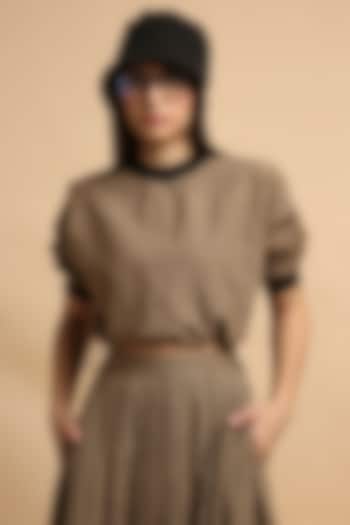 Brown Handspun Cotton Block Printed Top by Mati at Pernia's Pop Up Shop