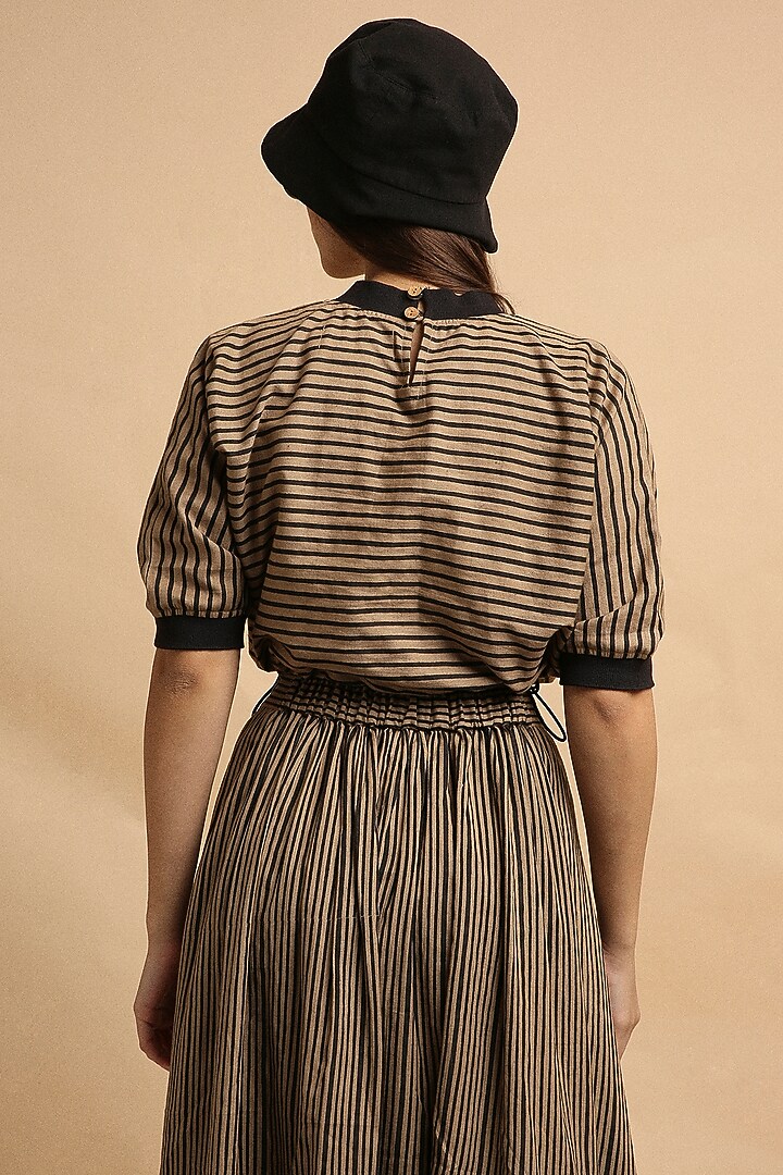 Brown Handspun Cotton Block Printed Top by Mati at Pernia's Pop Up Shop