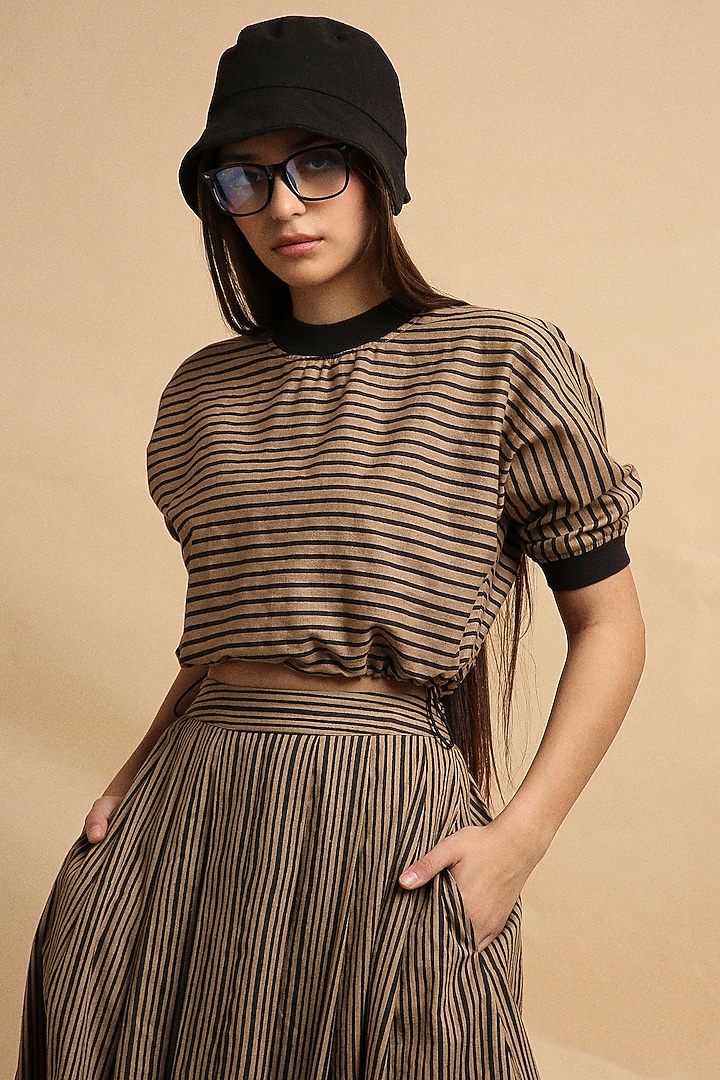 Brown Handspun Cotton Block Printed Top by Mati at Pernia's Pop Up Shop