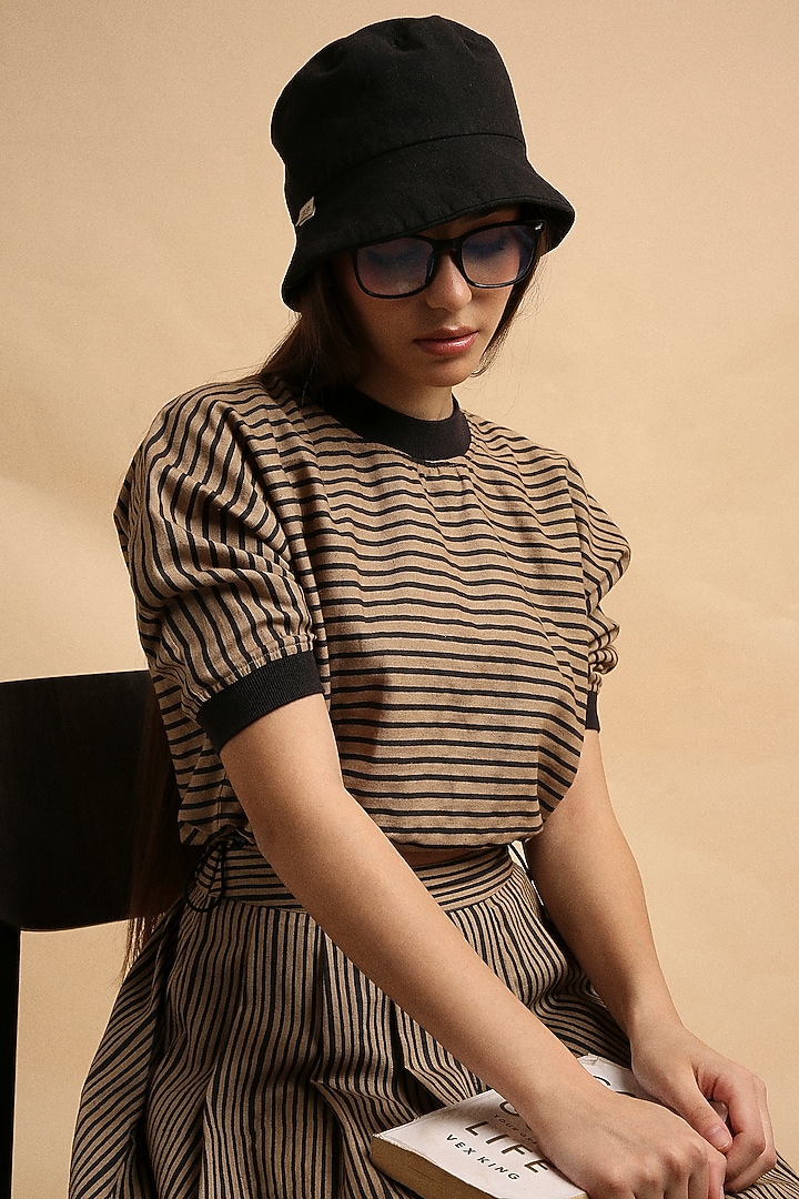 Brown Handspun Cotton Block Printed Top by Mati at Pernia's Pop Up Shop