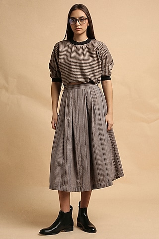 Grey Handspun Cotton Block Printed Top by Mati