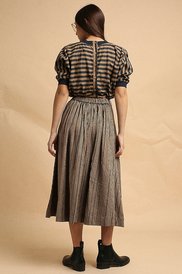Brown Handspun Cotton Block Printed Skirt Set by Mati at Pernia's Pop Up Shop