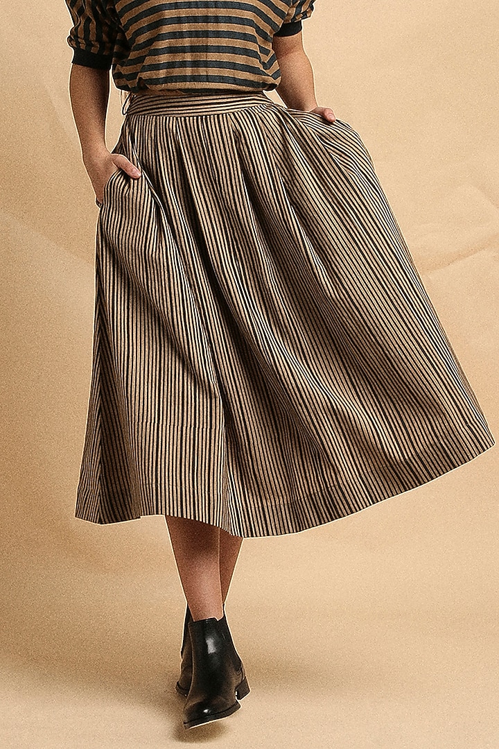 Brown Handspun Cotton Block Printed Skirt Set by Mati at Pernia's Pop Up Shop