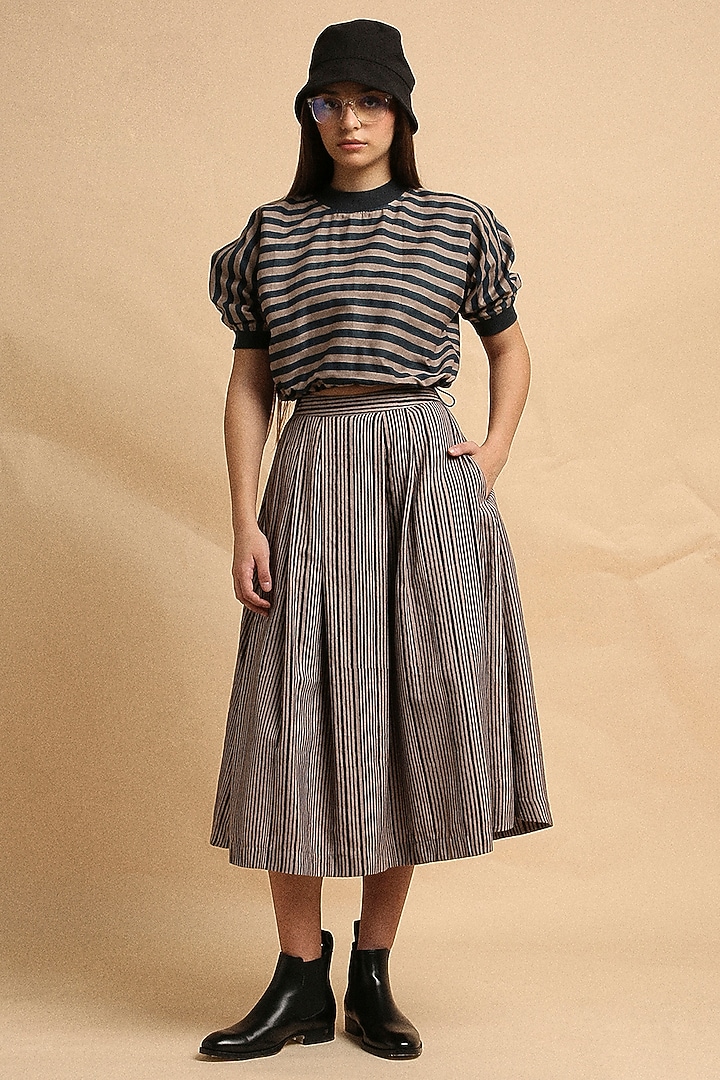 Grey Handspun Cotton Block Printed Skirt Set by Mati at Pernia's Pop Up Shop