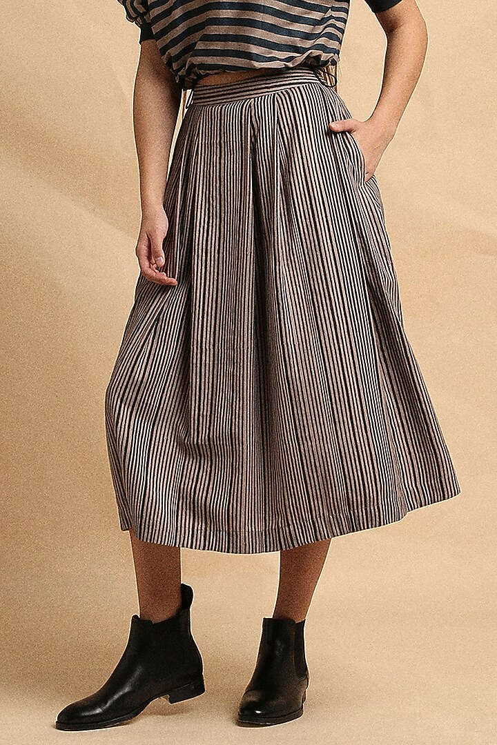 Grey Handspun Cotton Block Printed Skirt Set by Mati at Pernia's Pop Up Shop