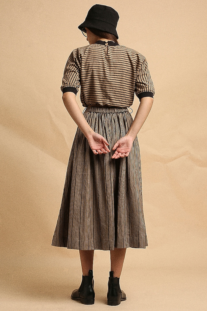 Brown Handspun Cotton Block Printed Skirt Set by Mati at Pernia's Pop Up Shop