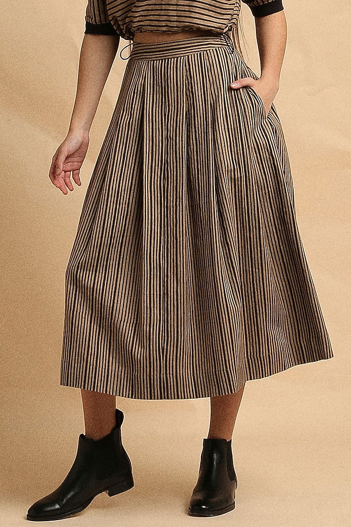 Brown Handspun Cotton Block Printed Skirt Set by Mati at Pernia's Pop Up Shop