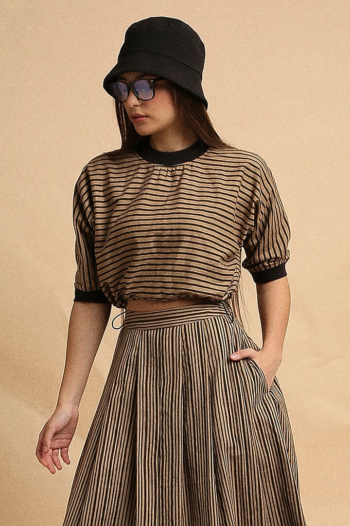 Brown Handspun Cotton Block Printed Skirt Set by Mati at Pernia's Pop Up Shop