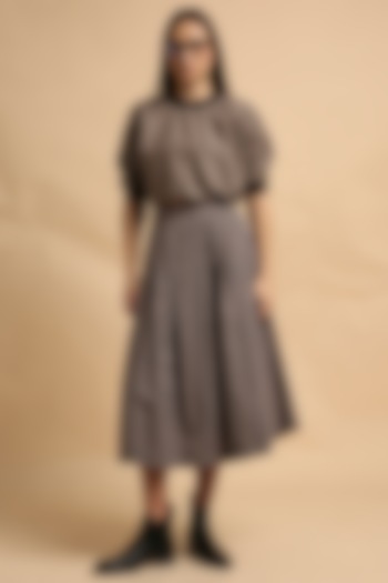 Grey Handspun Cotton Block Printed Skirt Set by Mati at Pernia's Pop Up Shop
