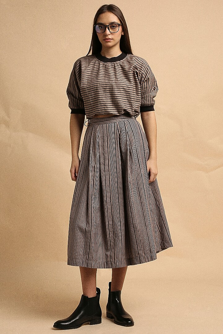 Grey Handspun Cotton Block Printed Skirt Set by Mati at Pernia's Pop Up Shop