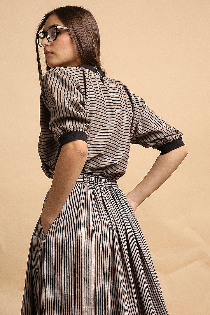 Grey Handspun Cotton Block Printed Skirt Set by Mati at Pernia's Pop Up Shop