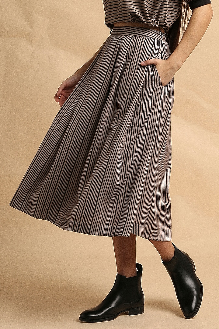 Grey Handspun Cotton Block Printed Skirt Set by Mati at Pernia's Pop Up Shop