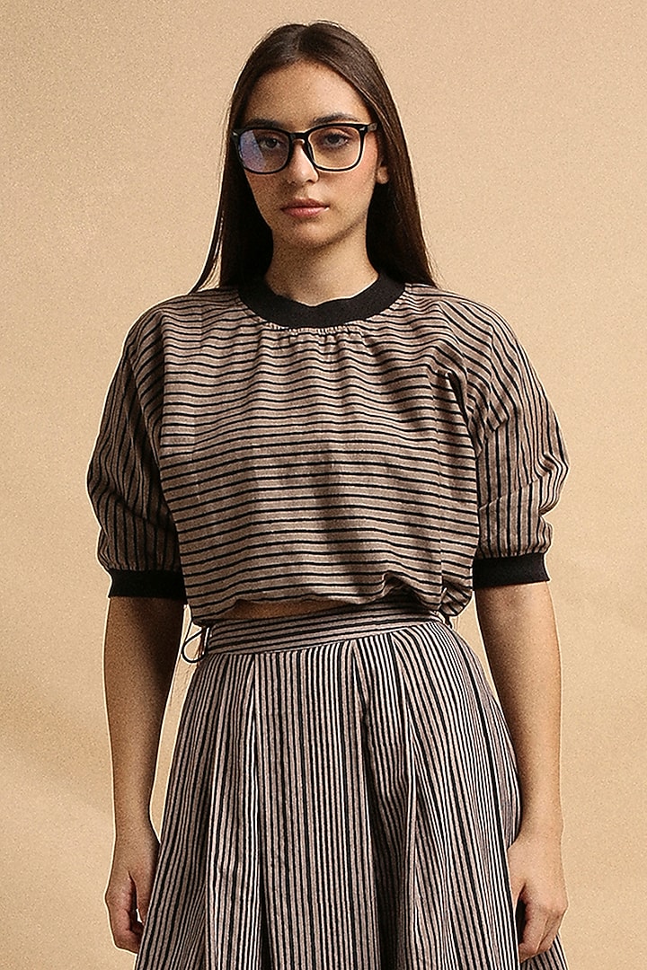 Grey Handspun Cotton Block Printed Skirt Set by Mati at Pernia's Pop Up Shop