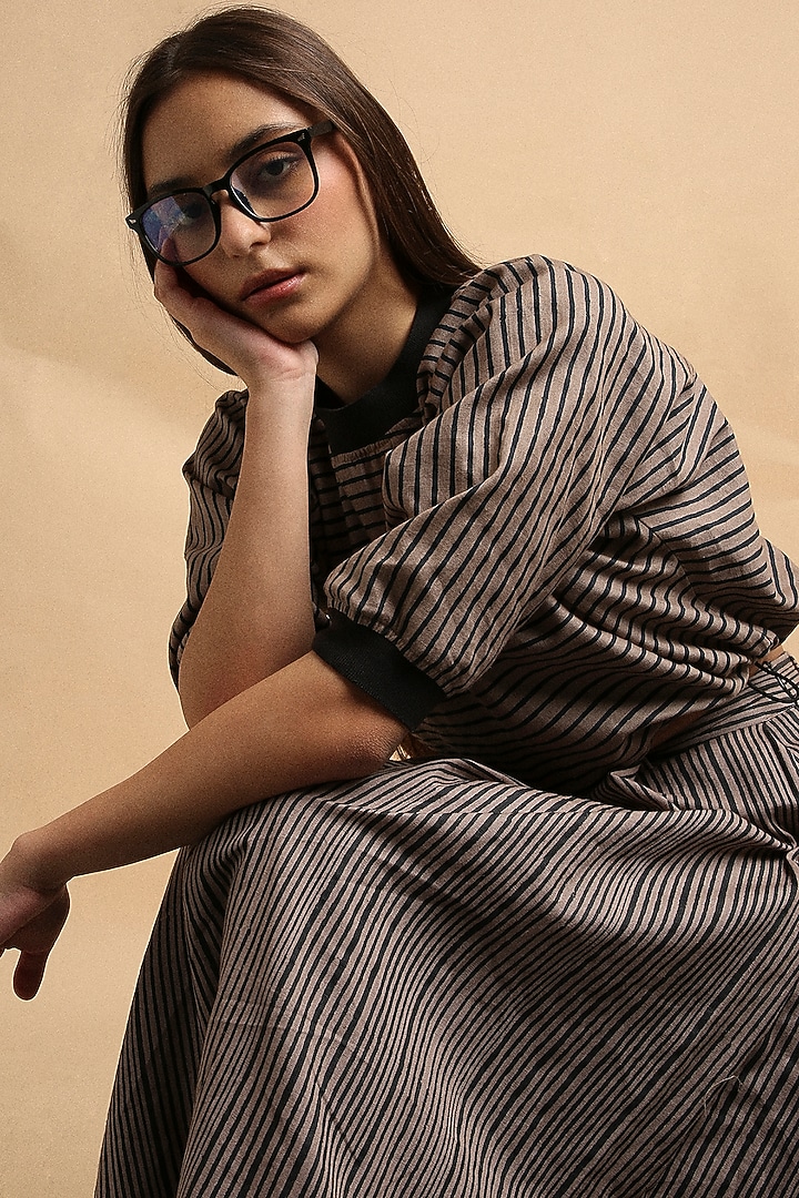 Grey Handspun Cotton Block Printed Skirt Set by Mati at Pernia's Pop Up Shop