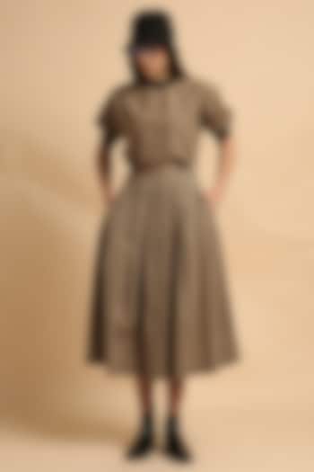 Brown Handspun Cotton Block Printed Skirt by Mati at Pernia's Pop Up Shop