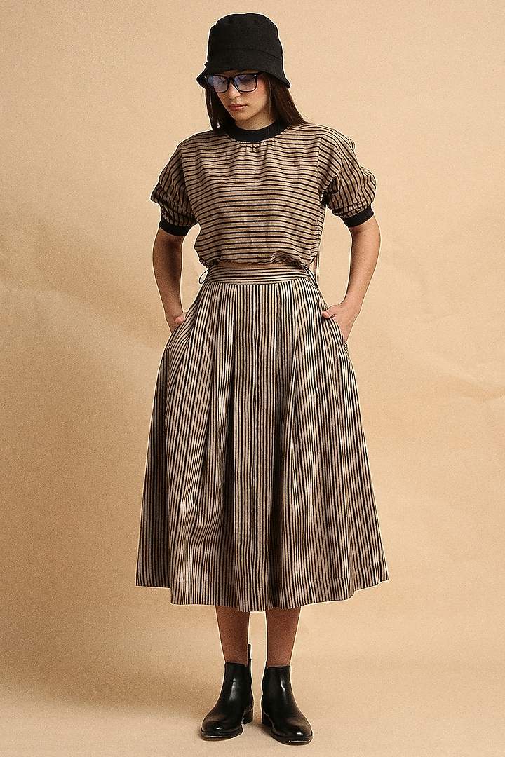 Brown Handspun Cotton Block Printed Skirt by Mati at Pernia's Pop Up Shop