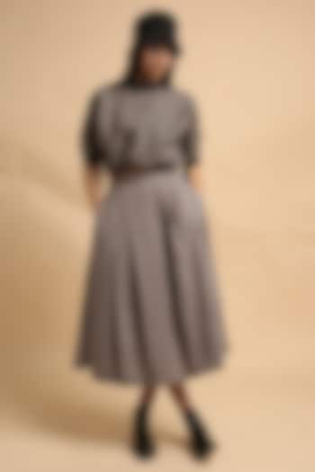 Grey Handspun Cotton Block Printed Skirt by Mati at Pernia's Pop Up Shop