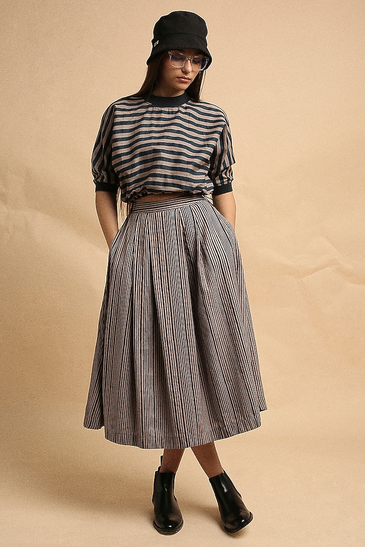Grey Handspun Cotton Block Printed Skirt by Mati at Pernia's Pop Up Shop